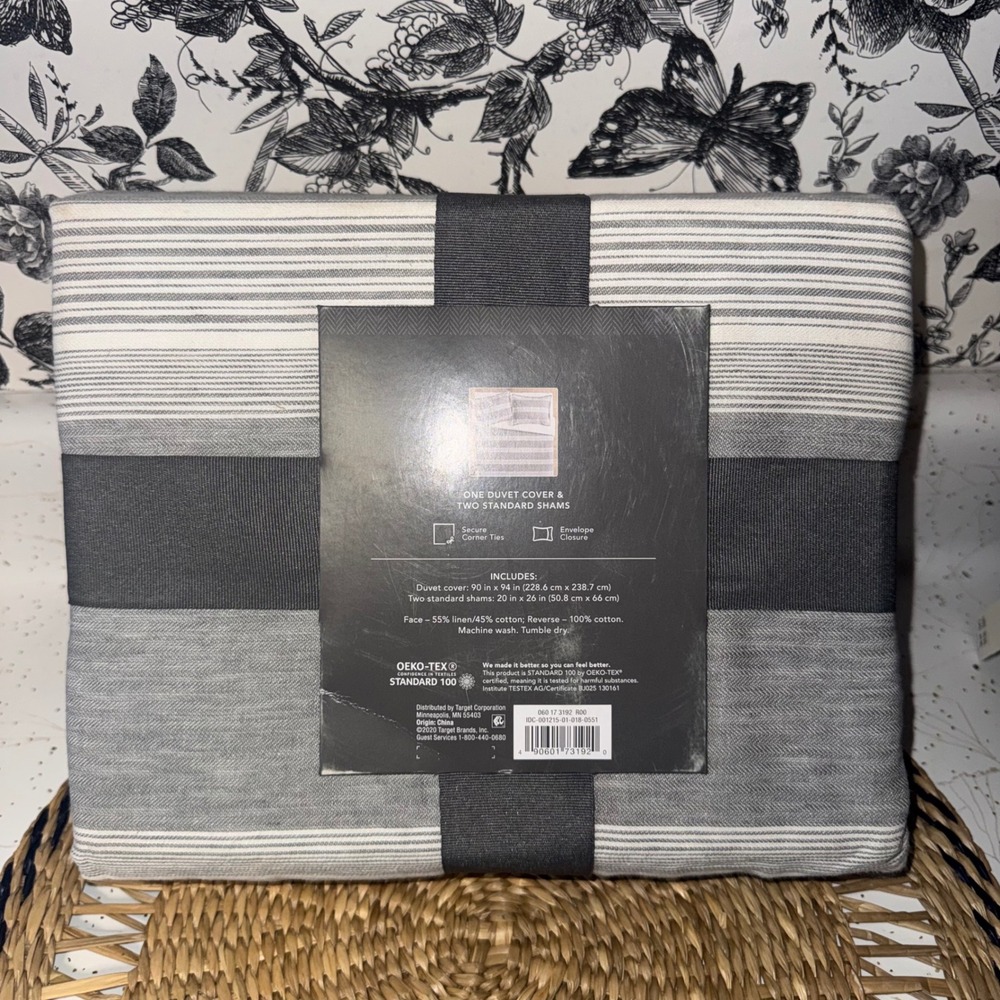 Threshold Chambray Stripe Duvet Cover Set Gray Full/Queen 3pc Linen Blend - Picture 4 of 6